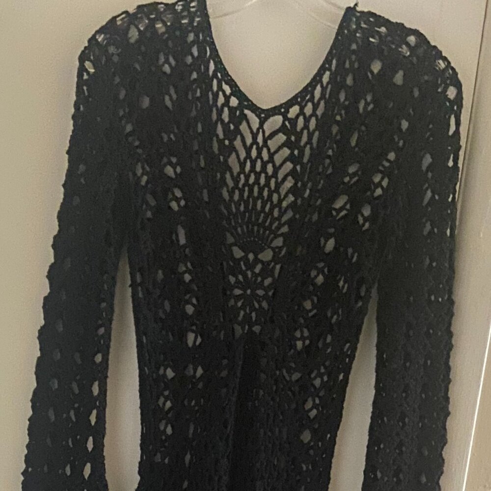Tulum black crochet coverup Womens L